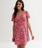 New Look Pink Animal Print Flutter Sleeve Mini Tea Dress